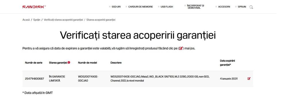 SSD WD Black SN7100 de 2TB PCI Express 4.0 , nou , zero ore utilizare