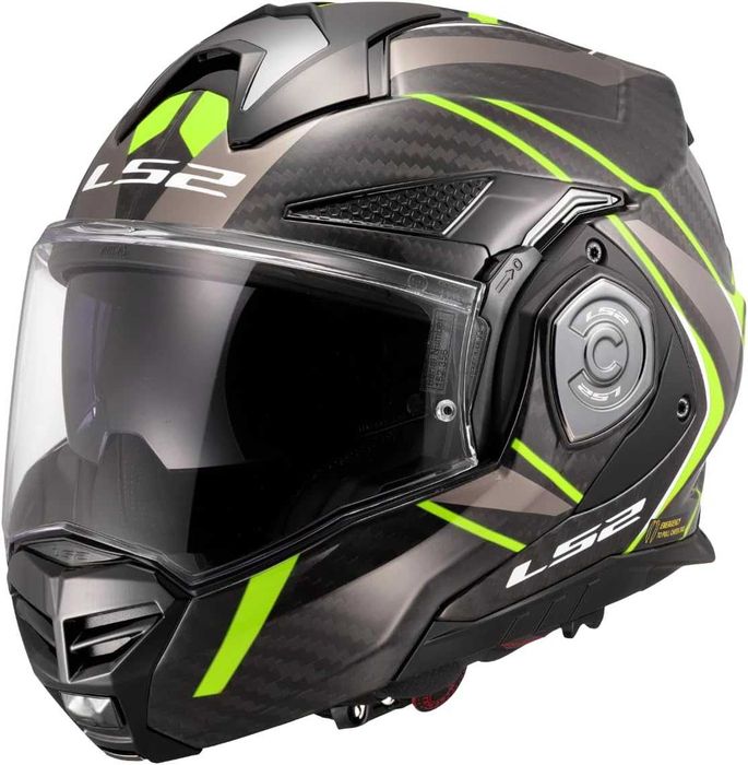Нова Мотоциклетна Модуларна Каска за Мотор LS2 FF901 Advant X Carbon FUTURE II H-V YELLOW-06, XL, ECE 22.06