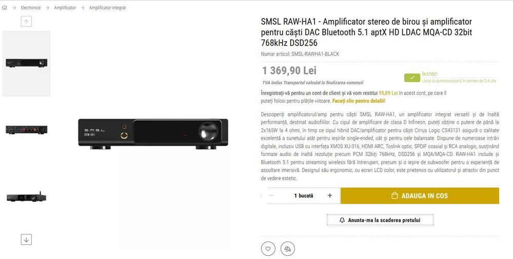 DAC SMSL RAW-HA1 Amplificator