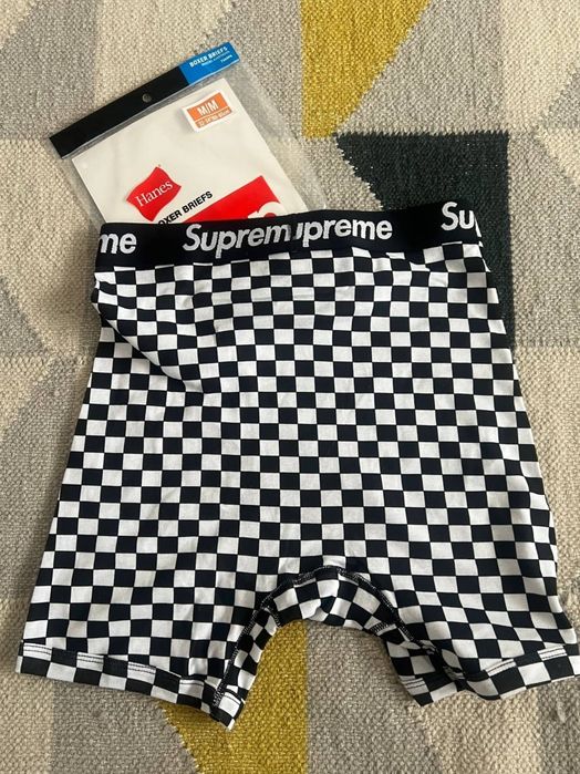 Boxeri bărbați Supreme Checkerboard, print șah alb-negru all-over, M, noi, nepurtați, în ambalaj
