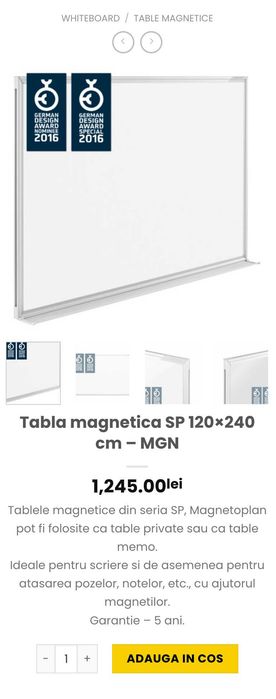 Tabla magnetica / Whiteboard 120×240 cm, Magnetoplan