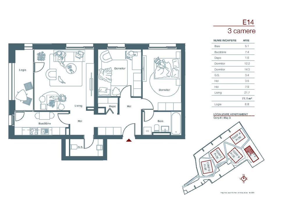 3 camere într-un ansamblu exclusivist, spații verzi și curte privată