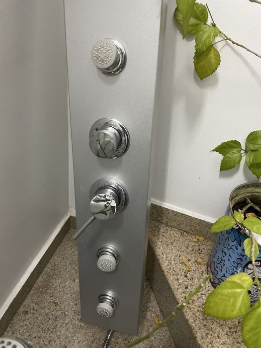 Panou pentru dus  argintiu cu hidromasaj si dus mobilsi fix