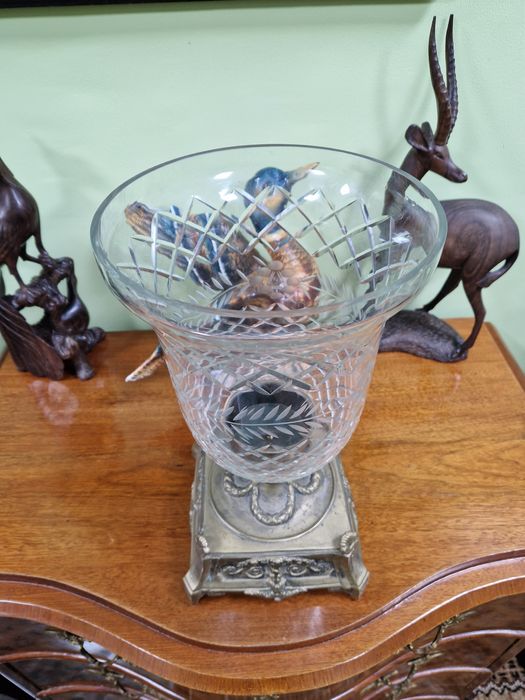 Уникална голяма кристална купа ваза свещник