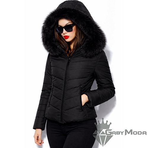 Дамско вталено зимно яке с пух и качулка в два цвята