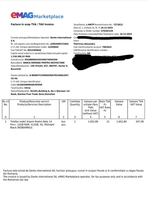 Xiaomi Redmi Note 14 Pro+ 5G – 12GB RAM / 512GB