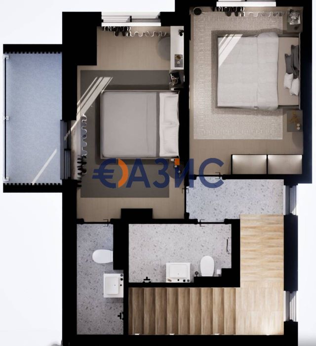 2-етажна градска къща с 2 спални-110,53 кв. м.+Паркомясто 12,5 кв. м.+40 кв. м. двор,Гранд Вилидж,Кошарица,България #34264638