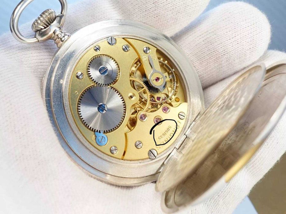 Longines ceas de buzunar c.1939, argint 0.800, cutie de epocă