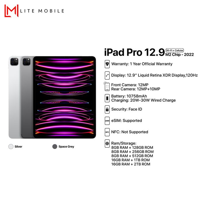 iPad Pro 12.9 M2 256GB 4G cellular 10/10 ideal