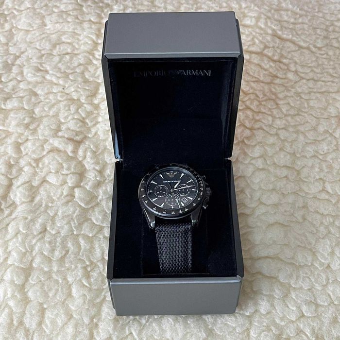 Emporio Armani watch мъжки часовник черна кожена каишка Армани