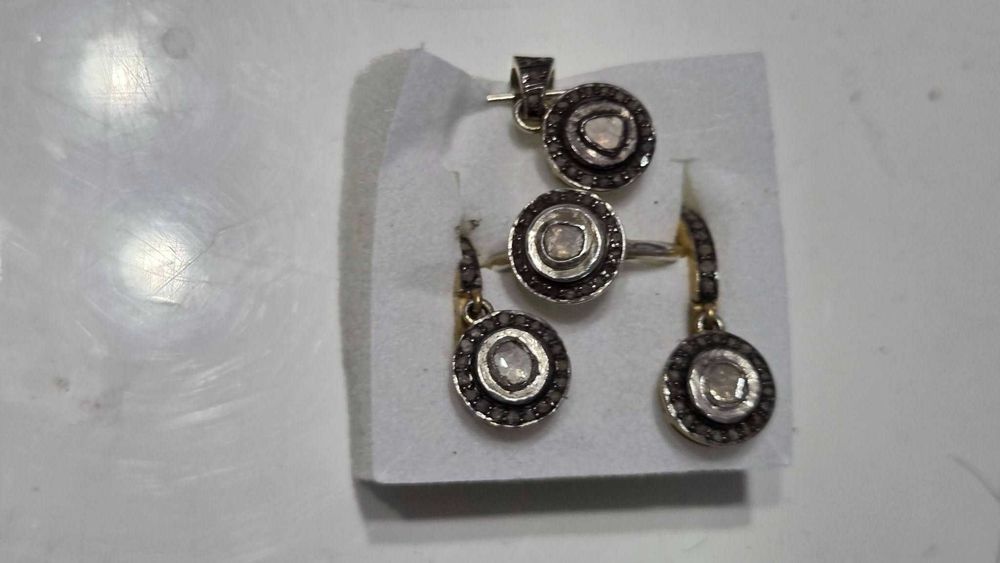 Set vintage argint aurit cu diamante