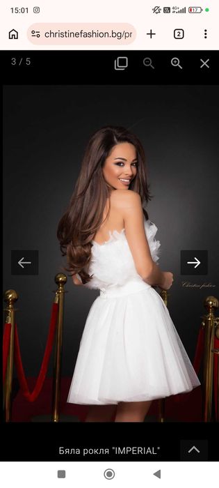 бяла рокля christine fashion с пера