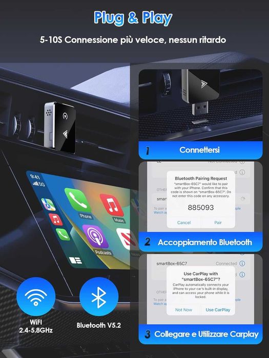 2-в-1 Безжичен Адаптер за CarPlay и Android Auto (Модел 2025)