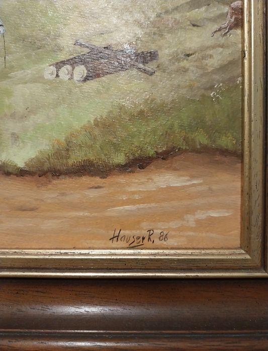 Ulei pe hardboard (1986) - Peisaj rural alpin Elveți/Austria– Semnat Hauser R.