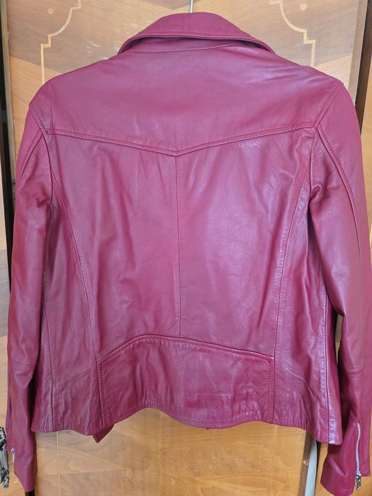 Geaca piele naturala grena, marime S, Mango