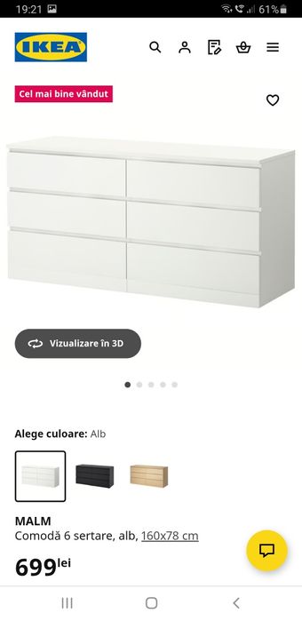 Comoda 6 sertare alb 160×78cm Ikea