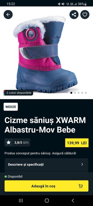 Vand ghetute zapada marime 22/23 Decathlon