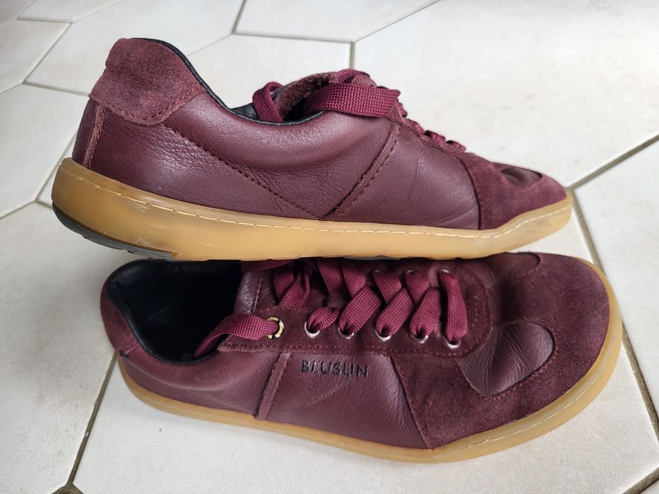 Sneakers Barefoot din piele, vișinii, măr. 37 -lucrați manual, cu talpă de cauciuc durabil TPU, din materiale premium