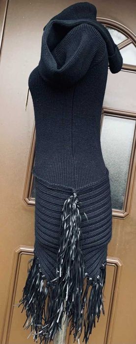 DSguared Superba Rochie Bodycon Chic Mini Asimetrica Franjuri Lana