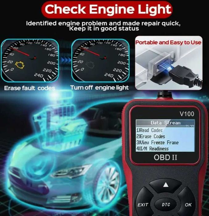 Full OBD2 / EOBD + CAN автомобилен диагностичен кодочетец V100