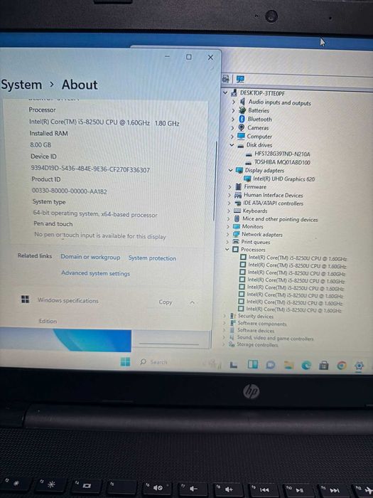 HP Laptop 15-FHD-Core i5-8250U 3.4 GHz-8GB DDR4-SSD 256Gb Win 11-4ore