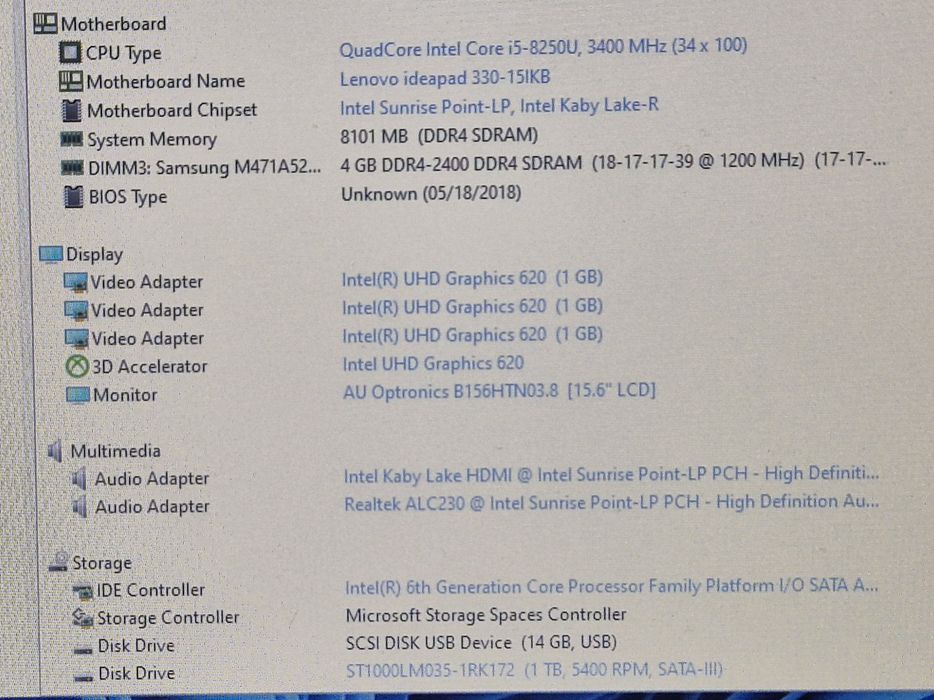 vand laptop Lenovo Ideapad 330.15.6"FH.8 Gb.GeForce 2 Gb.1TB.