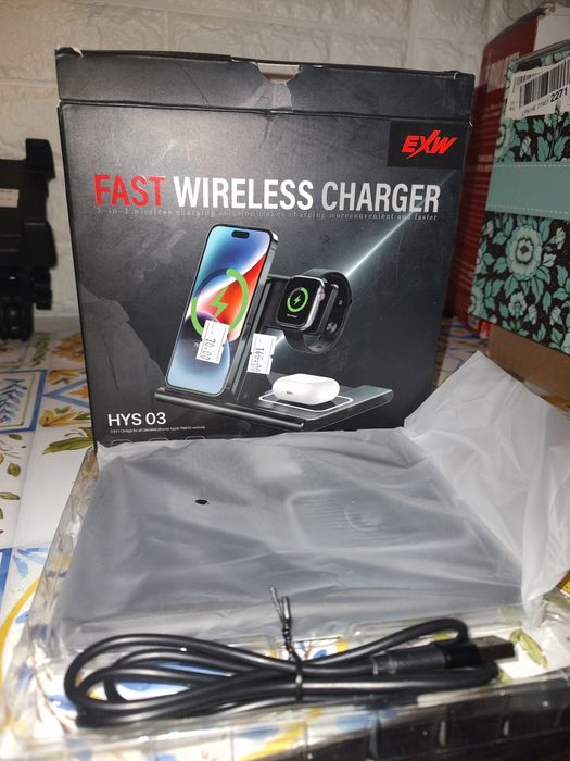 Stație încărcare wireless 3 în 1 15W, telefon + Apple Watch + AirPods, HYS03