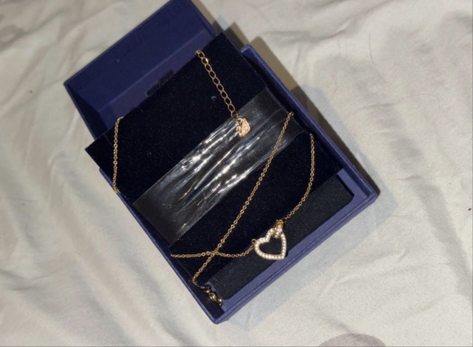 Colier Swarovski Lovely Inimă, Alb, Placat cu nuanță roz-aurie