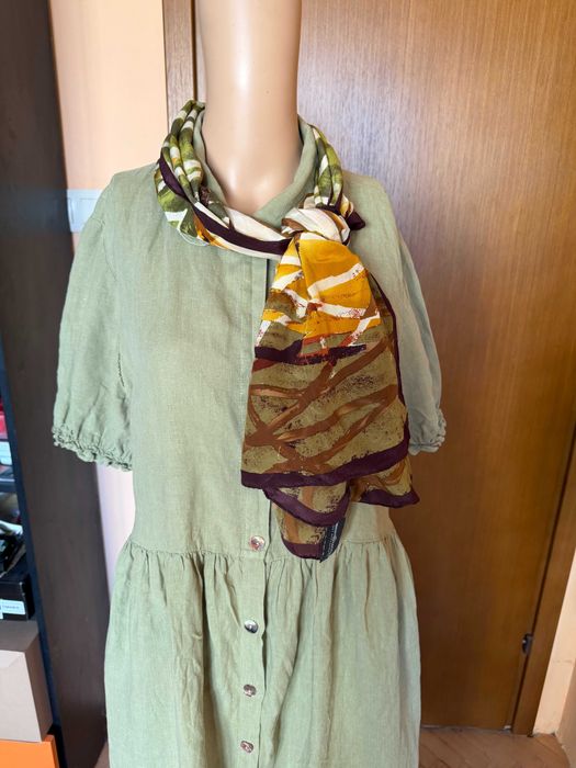 Ленена рокля в маслинено зелен цвят Zara, размер M/L