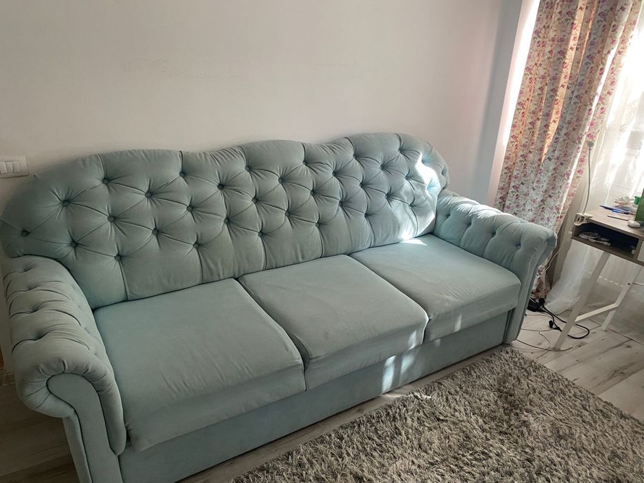 Canapea extensibila de 3 locuri, culoare turcoaz, model foarte frumos
