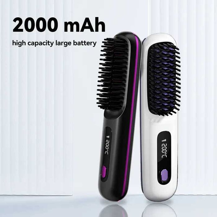 Perie de par electrica fara fir, temp 200 grade USB C, Neagra - OFERTA