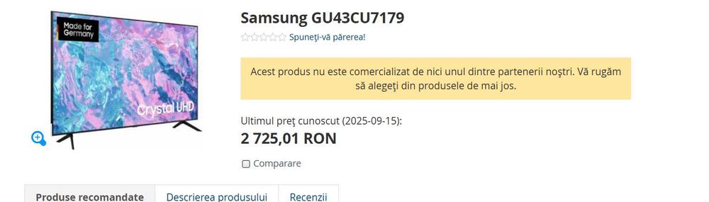 Televizor Samsung 43CU7179, LED TV 108 cm UltraHD, Smart TV