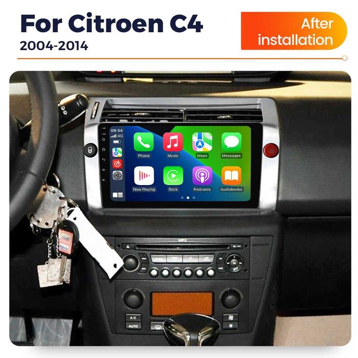 Navigatie Android 14 Citroen C4 2004-2009 Waze YouTube CarPlay +CAMERA