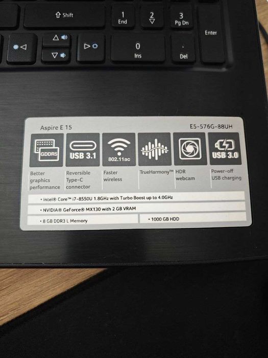 Acer Aspire E 15 — Core i7-8550U / 8GB / NVIDIA MX130 / 1TB