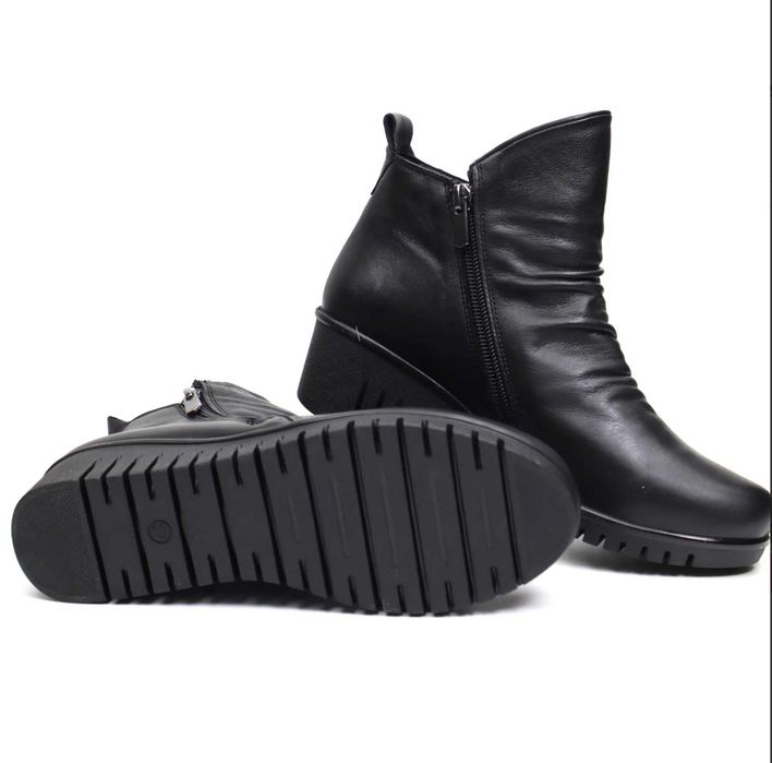 Ghete botine dama Anna Viotti, negru, piele naturala, toc 3cm, size 38