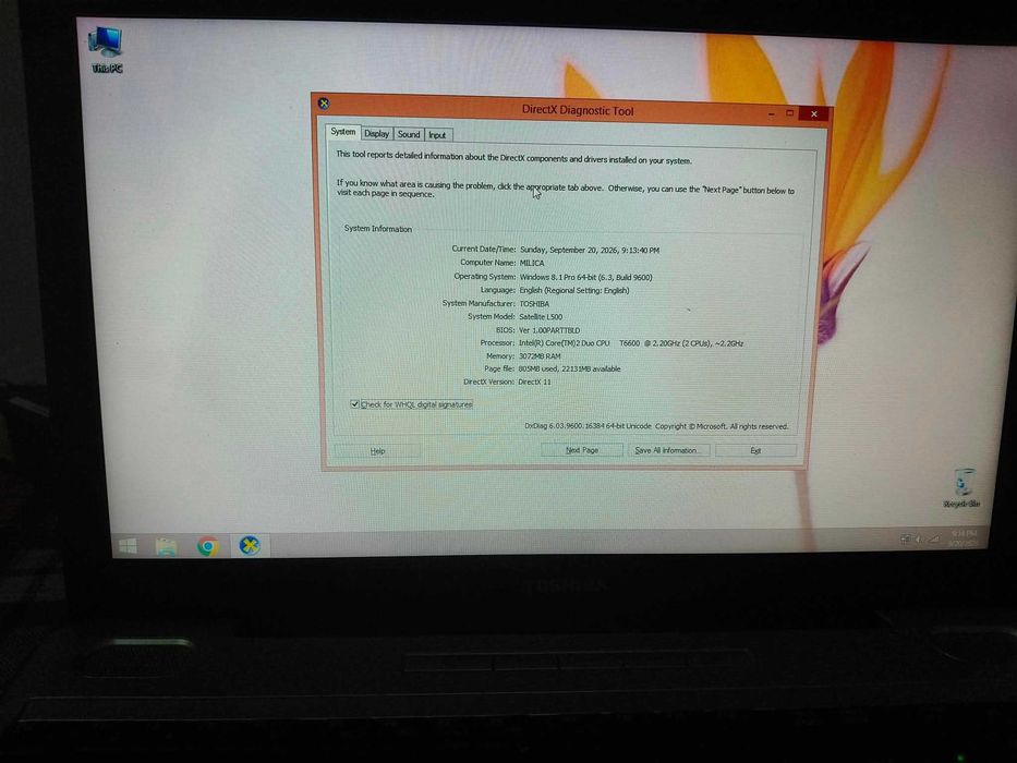 Vand laptop TOSHIBA SATELLINTE L500 pret 200 lei