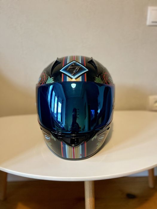 Casca moto scorpion exo 390 marimea S (56cm) viziera clara + albastru