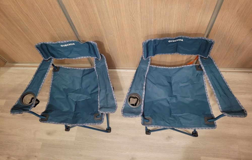 Set 2 scaune pliabile de camping cu cotieră și suport de pahar
