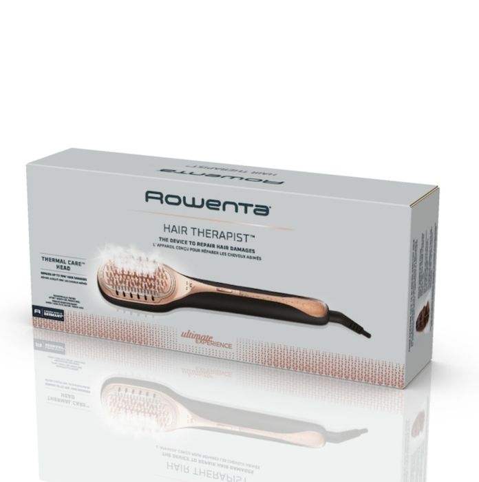 Perie reparatoare cu abur Rowenta Hair Therapist 165 W, ncalzire 60 secThermal Care,  invelis Keratin, oprire automata, geanta transport, negru