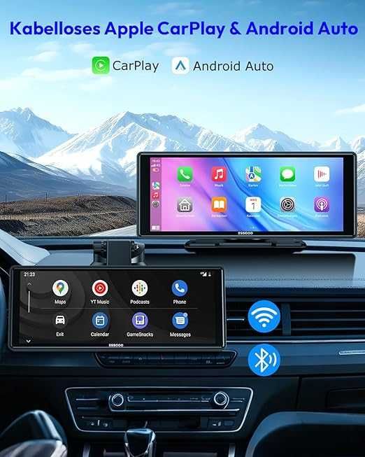ESSGOO Carplay Android Car Display, ecran Apple Carplay de 10,26 inci pentru AirPlay/Mirror Link