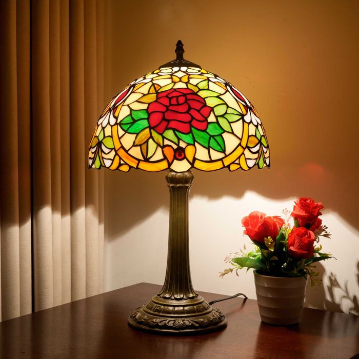 Lampă de masă Tiffany, model Trandafir, 12 inch