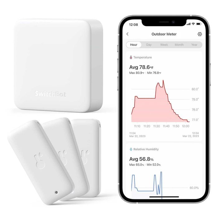 SwitchBot Indoor Outdoor Hygrometer Thermometer 3 Pack with Hub Mini