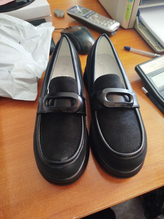 Лоферы замша с кожей