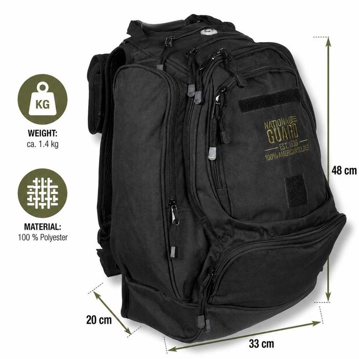 Rucsac Tactic Militar MFH US National Guard 40L – Ghiozdan Rezistent Armata Pescuit Vanatoare Barbat Camping, Outdoor & Airsoft (Negru sau Verde Oliv)