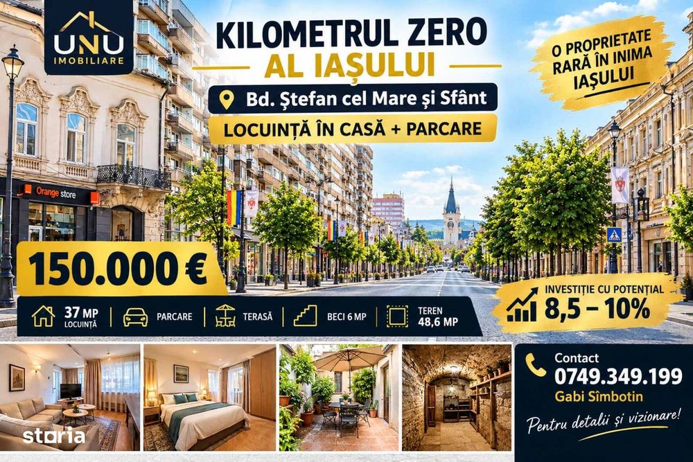 Kilometrul Zero Iași, locuință în casă, parcare, terasă, investiție