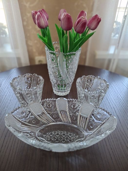 Хрустальные вазы, комплект (для цветов, фруктов, конфет)