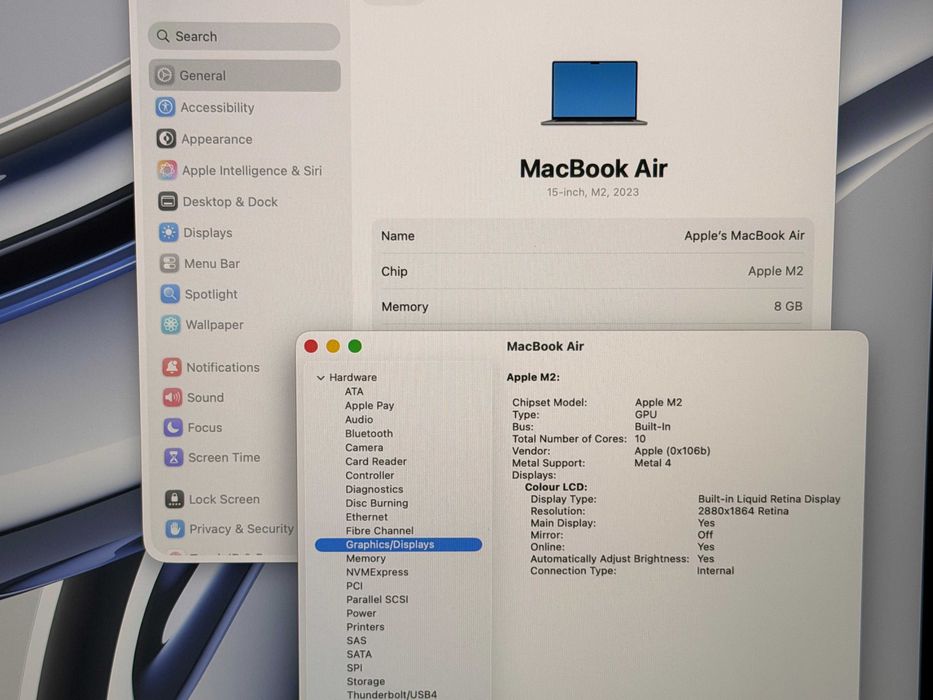 MacBook Air 15 M2`8 CPU/10 GPU/8GB RAM/256GB SSD/Бат 99%/Като Нов