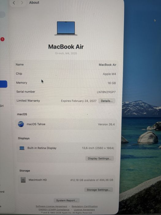 Laptop MacBook Air M4 512GB 16GB ca nou in garantie
