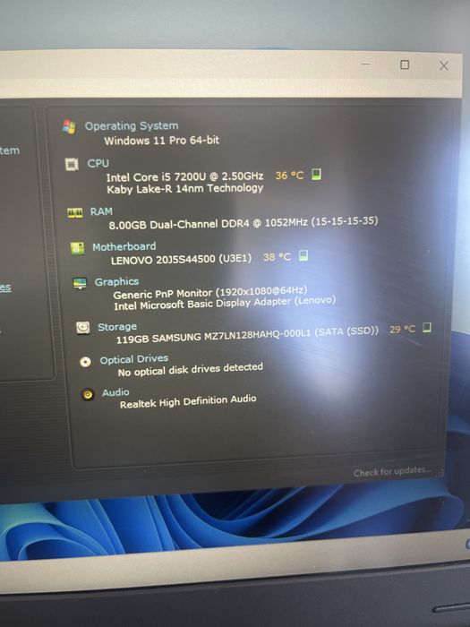 Laptop Lenovo L470 ; i5 7200U ; 8 GB RAM ; SSD 128 GB