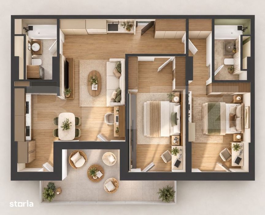 Apartament 3 camere, 81 mp utili + terasa 15 mp, etaj 8, zona Iris